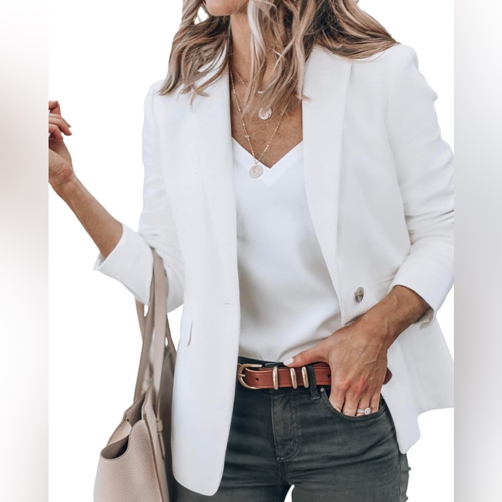 Single button white blazer